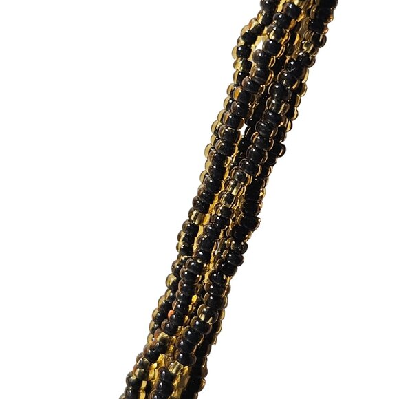 Vintage Murano Glass Necklace Gold Black Seed Beaded Chain Fashion Jewelry - Picture 3 of 8